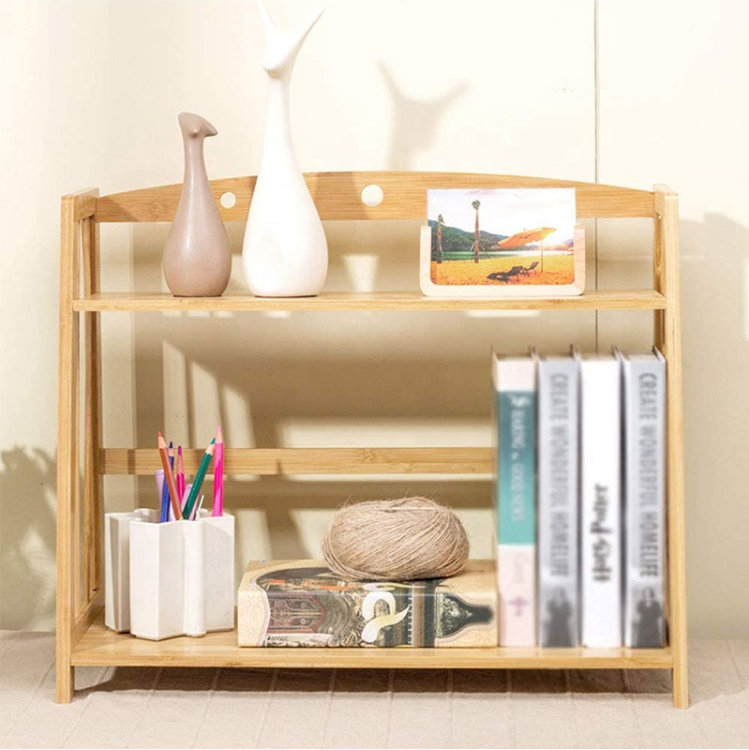 Bamboo Bookshelf Office Magazine Rack Desk Organizer Storage Holders Desktop Bookcase Succulents Pot Stand