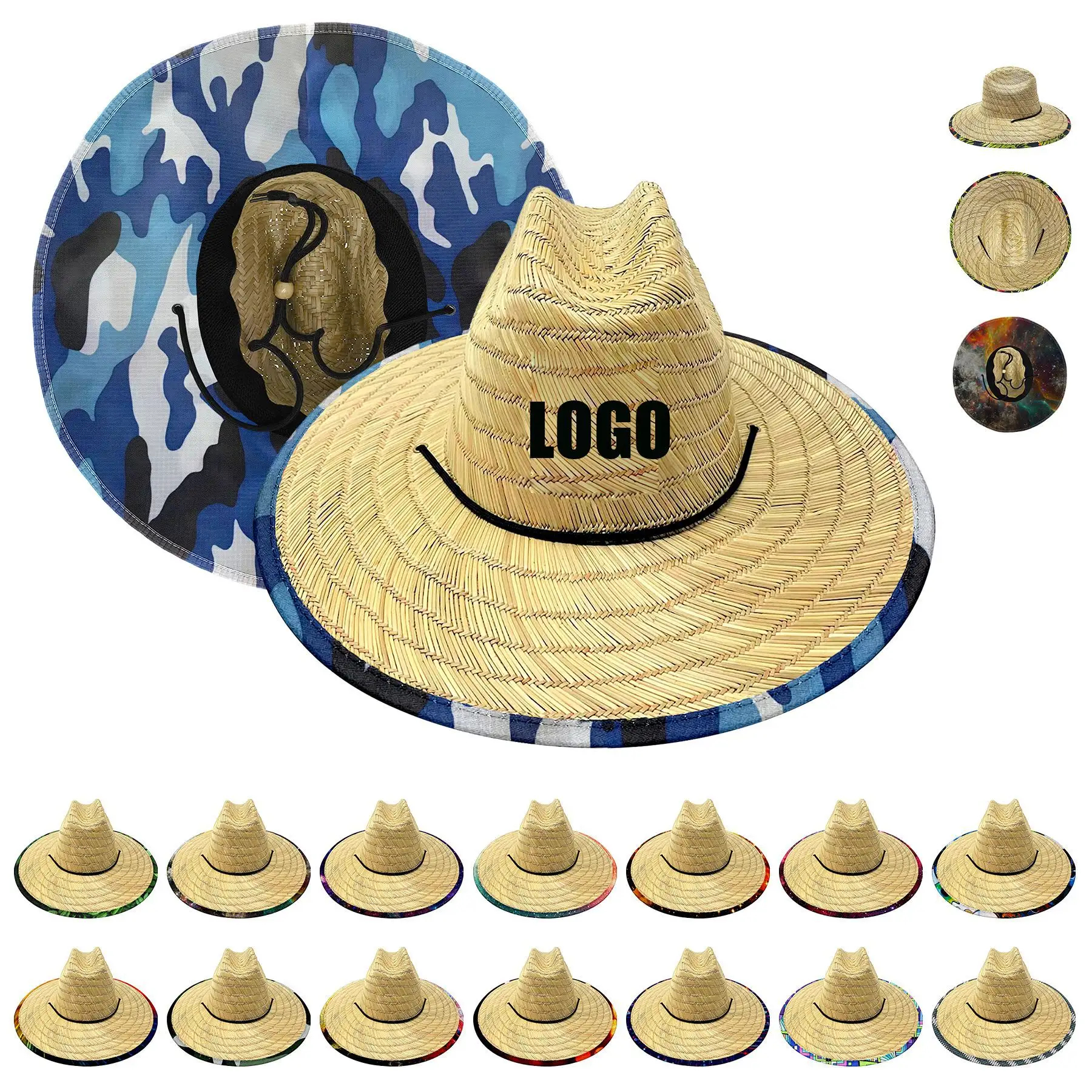 Sombrilla de verano Sombreros de paja de salvavidas naturales Parche de logotipo personalizado Surf Safari Panamá Sombrero de paja