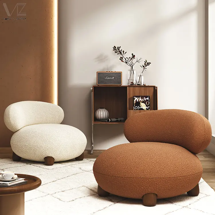 Sillón de salón completo moderno Boucle con acento reclinable para relajación de patas de madera de diseño de mediados de siglo para sala de estar