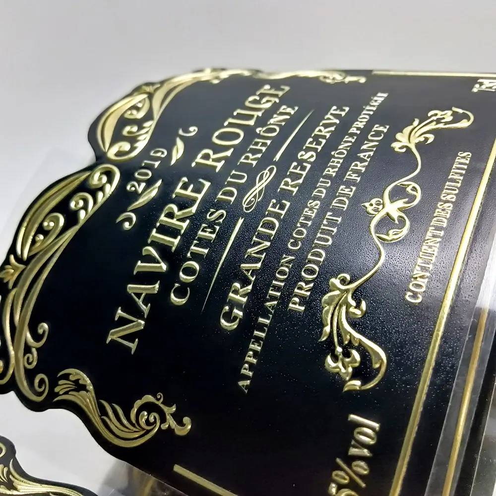 Etiqueta de metal designer e produtor personalizado, água e óleo à prova d' água para uso sempre marcas de vinho tinto etiquetas que há qualidade assegurar