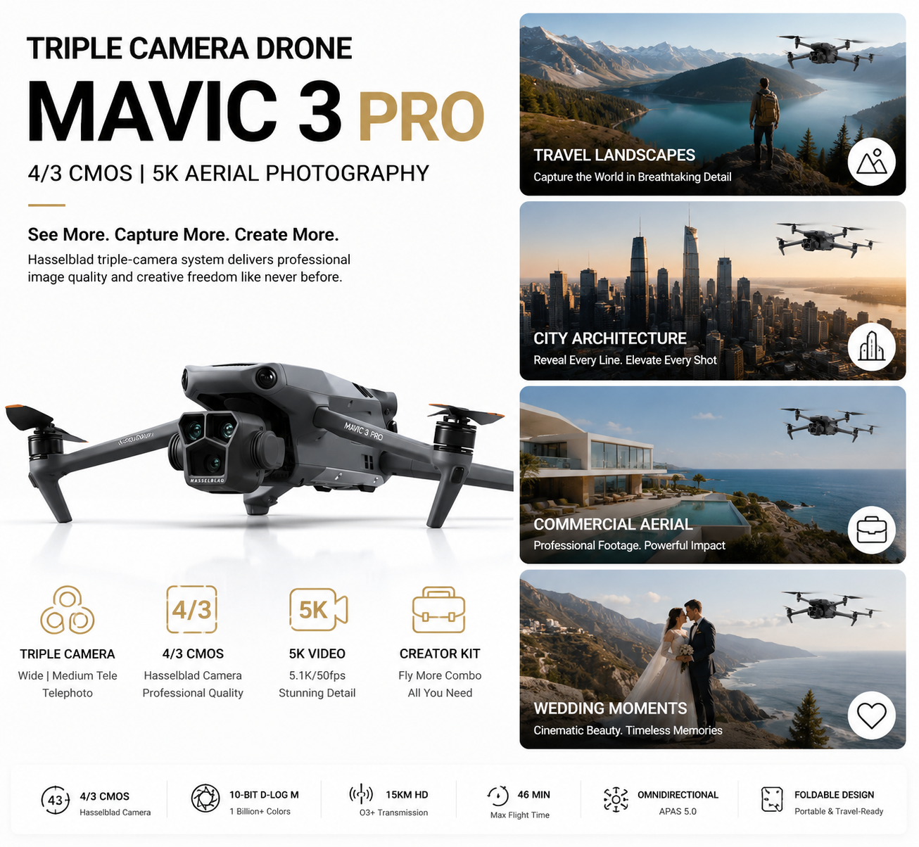 Mavic 3 Pro - Drone à triple caméra