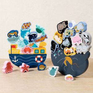 Montessori equilíbrio empilhável brinquedo animal blocos de equilíbrio de madeira para crianças pré-escolares aprendendo habilidades motoras finas