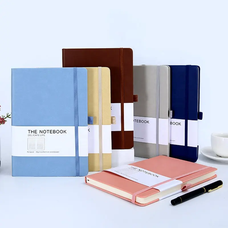 Notebook alat tulis kulit PU Pink Hardcover A5 kustom lebih murah Logo kustom buku catatan menulis pita elastis jurnal perencana harian