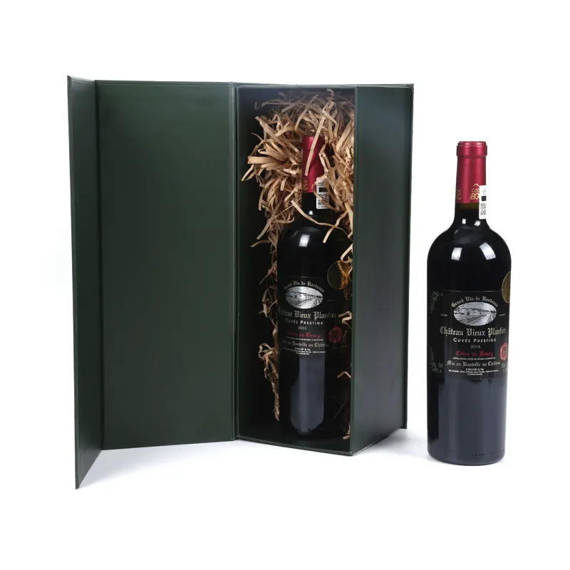 Caja de cartón personalizada, caja de regalo de cristal para botella de vino y champán, venta al por mayor