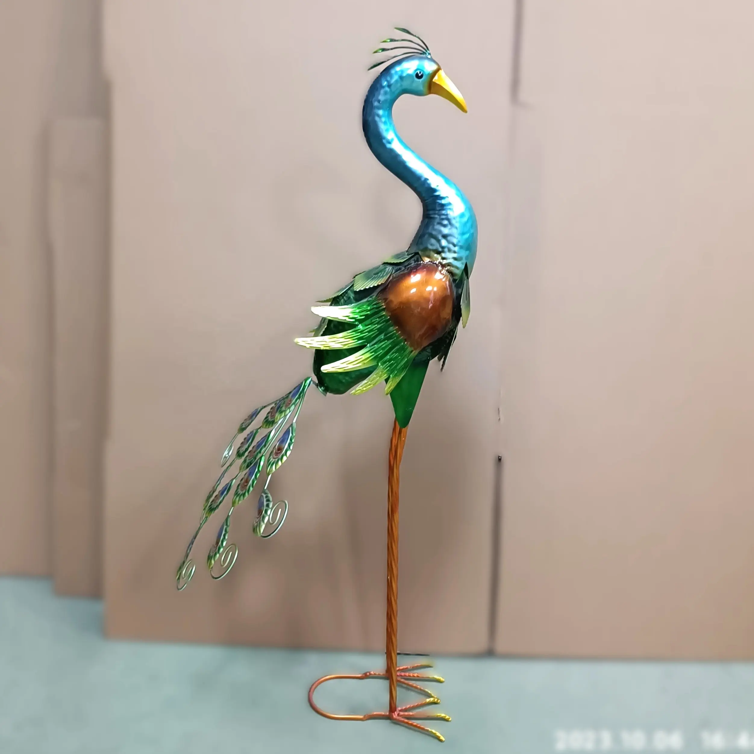 Estátua de metal Flamingo Guindaste pavão aves decoração de jardim doméstico