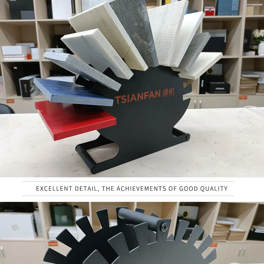 Ceramic Tile Rack Sample Tabletop Show Factory Custom Iron Arc Desktop Granite Rock Marble Quartz Countertop Stone Display Stand