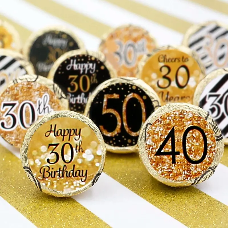 216pcs 30th 40th 50th Adults Aged Anniversary Birthday Sticker Adult Gold Black birthday 30 40 Year Birthday Labels