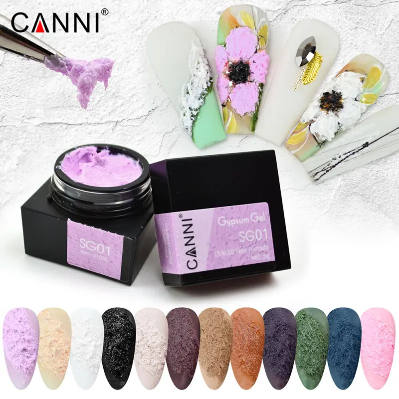 Canni 2021 Nieuwste 3D Gips Gel Mat Schilderen Geen Kleverige Kleur Nail Gel 5Ml Vierkante Jar 12 Kleuren Uv & Led Tekening Gel 51026