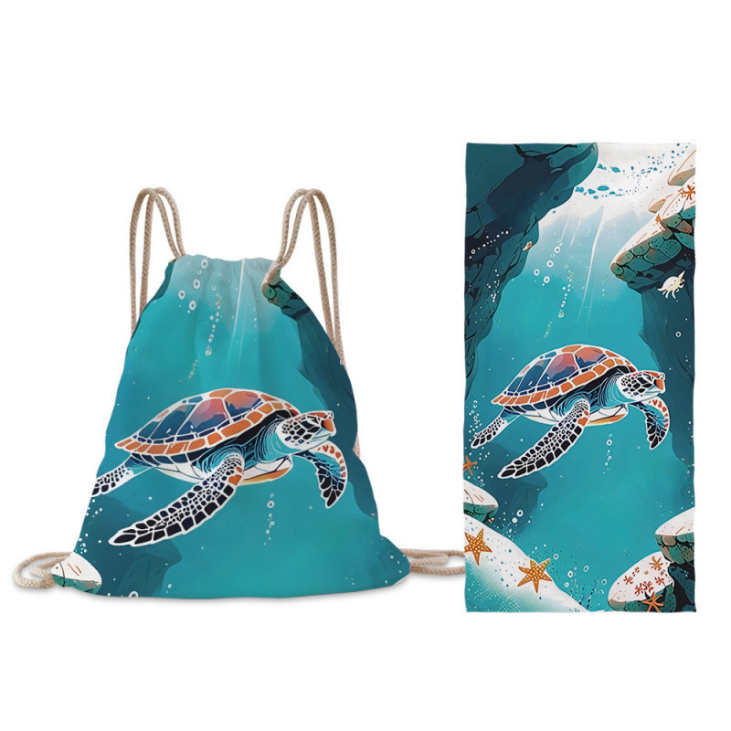 Toalla de playa con diseño de tortuga marina verde y estrella de mar
