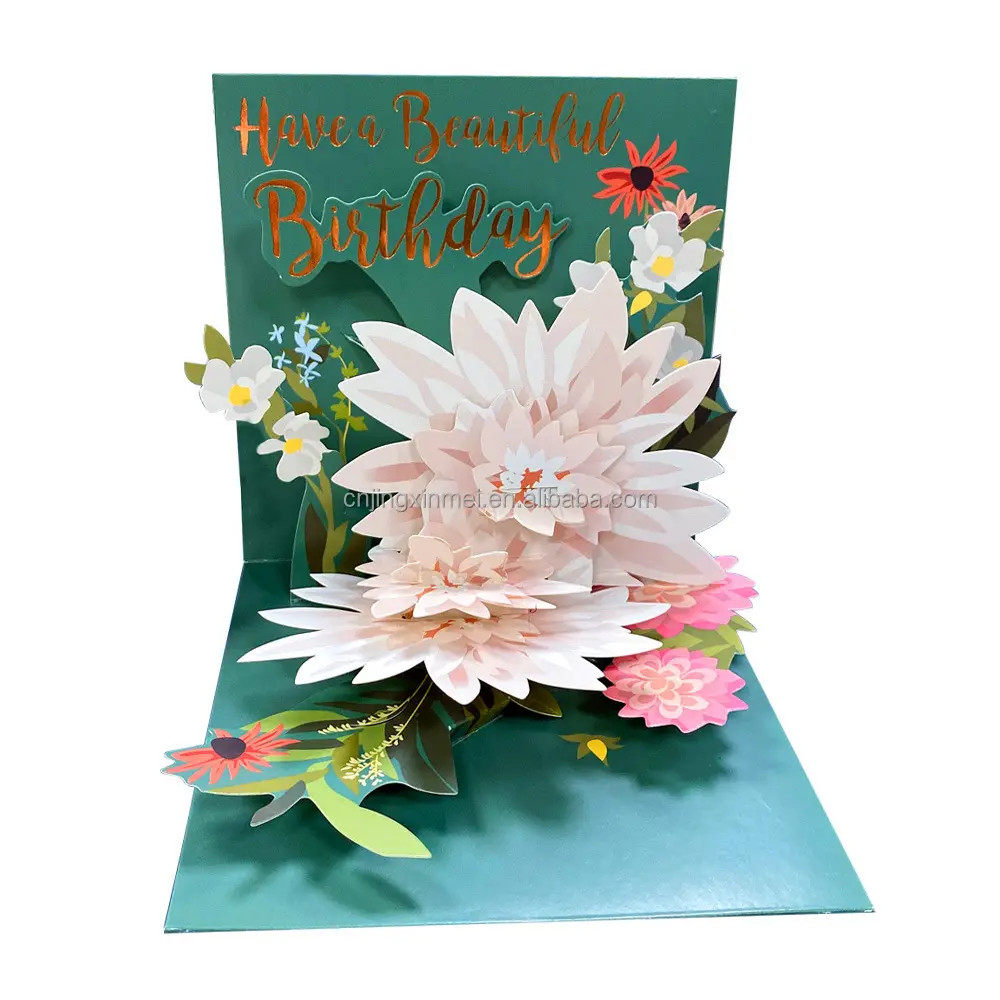 Tarjeta de felicitación de cumpleaños con flor de lirio, mensaje personalizado para Día de la Madre, Día de Acción de Gracias en 3d