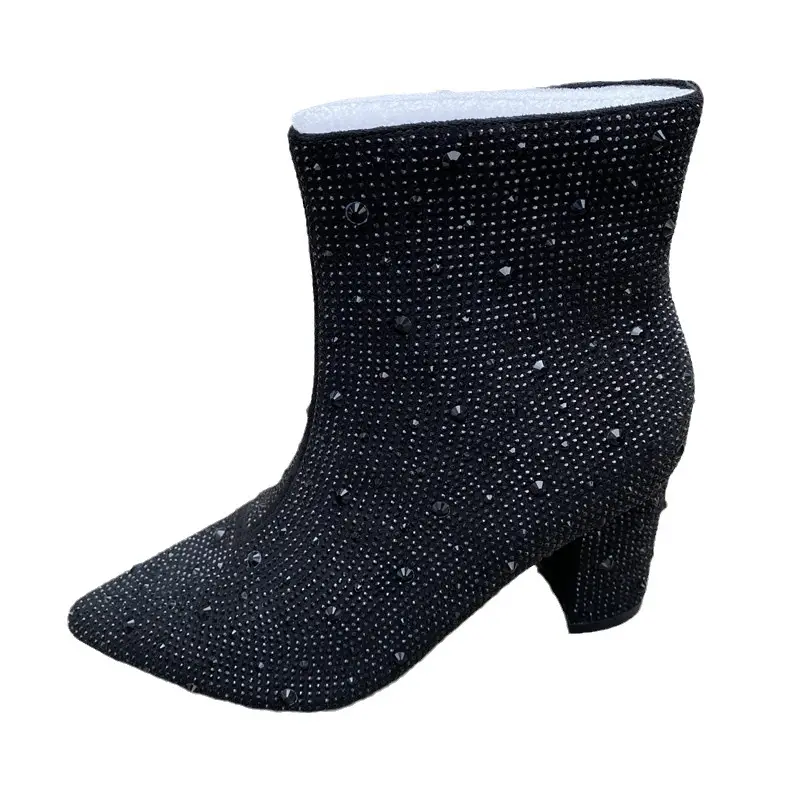 Botines de mujer Sparkling Galaxy Rhinestone Glitter Sexy punta redonda cremallera tacones gruesos botines para damas Botas de mujer calzado