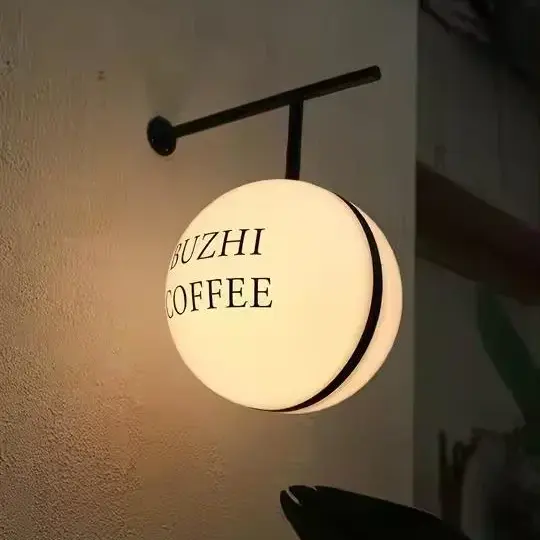 Açık kahve dükkanı kitapçı kapalı yuvarlak şekilli reklam akrilik ışık kutusu