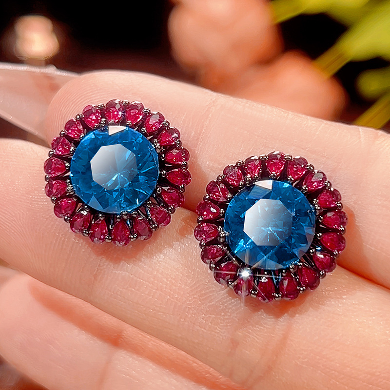 Black gold Blue pointed crystal ear studs