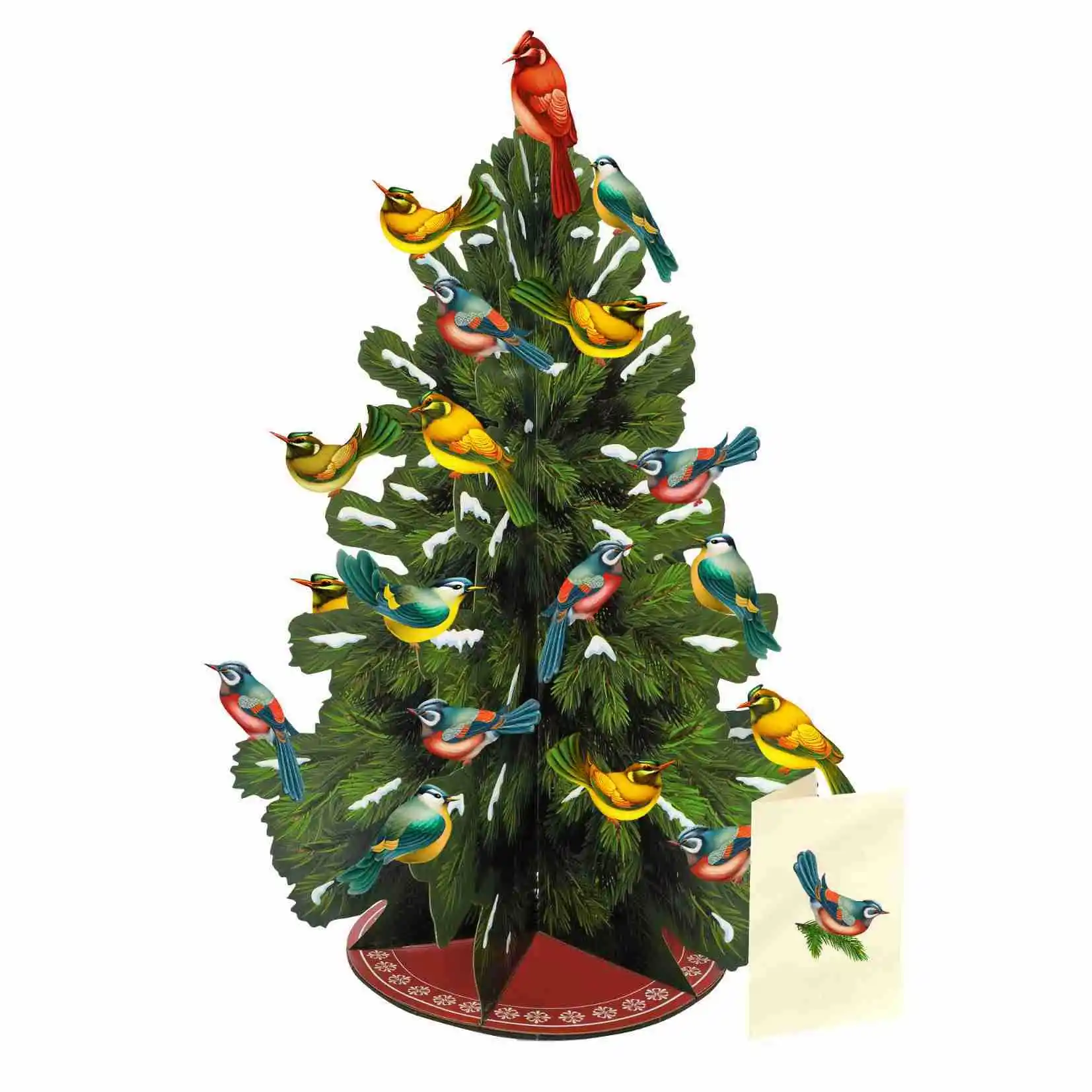 Árbol de Navidad emergente 3D Decoraciones de pájaros desmontables Tarjetas de Navidad y sobres en blanco Decoraciones para fiestas de Navidad