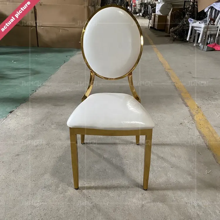 Fábrica atacado luxo elegante ferro ouro couro round-back jantar cadeira do hotel banquete casamento salão cadeira para jantar