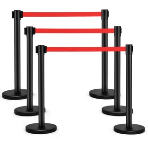 Biểu tượng tùy chỉnh màu đen kiểm soát đám đông hàng đợi cực có thể thu vào vành đai rào cản bài stantions - Product Image 1