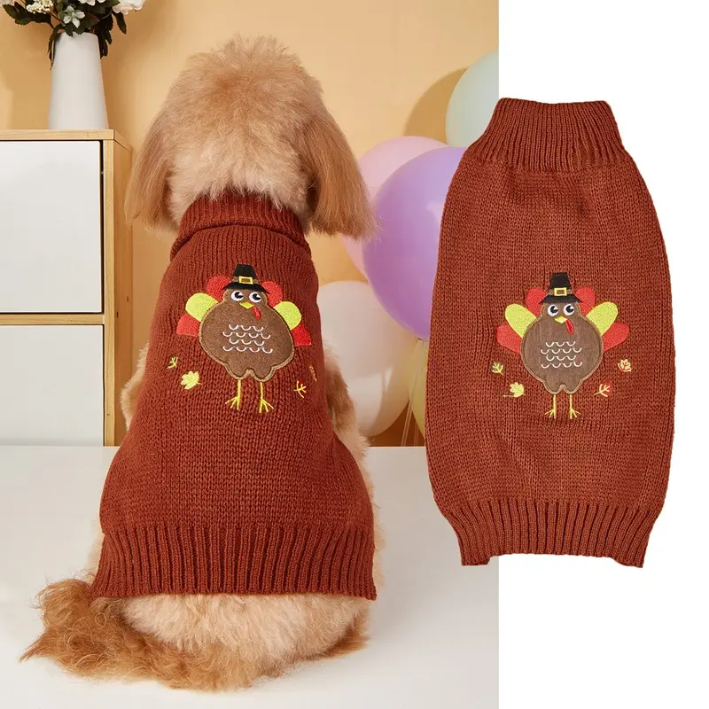 Kostum hewan peliharaan poliester Thanksgiving sweter anjing Turki dekoratif pakaian liburan musim gugur musim dingin anak anjing pakaian anjing mewah