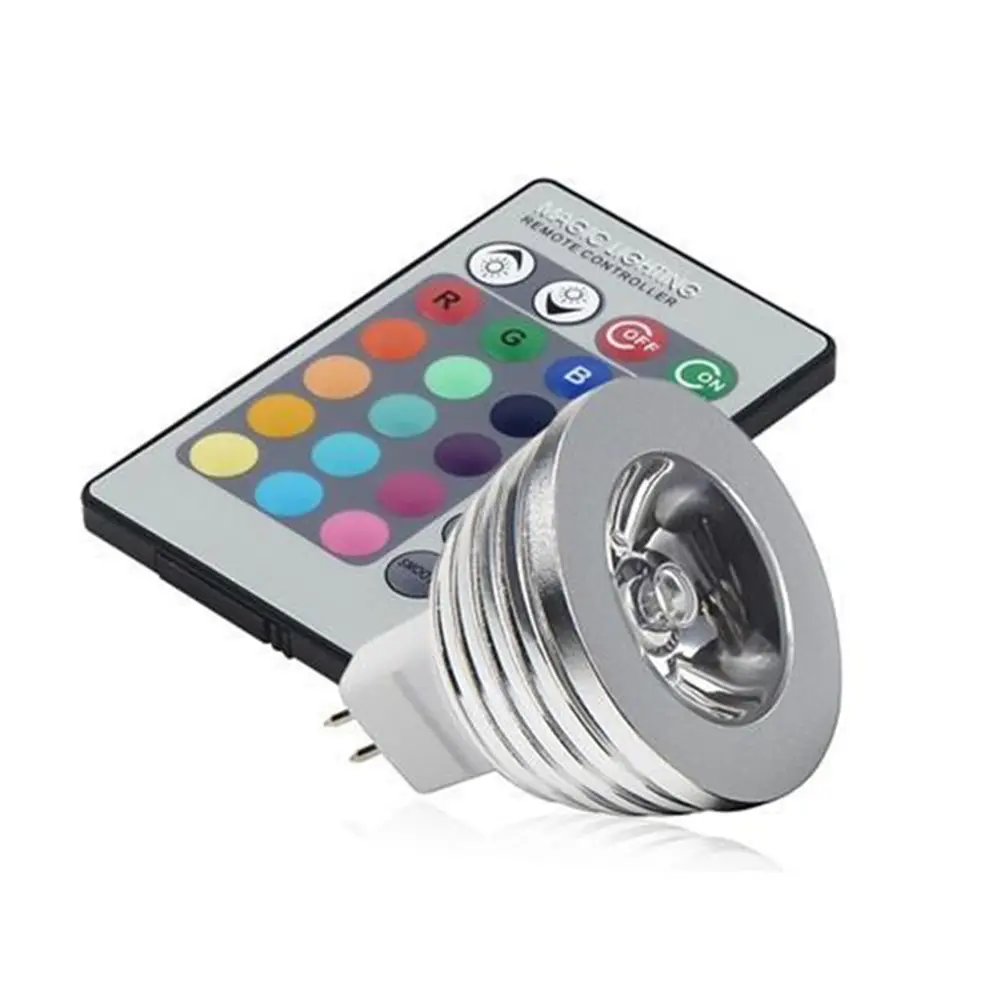 16 видов цветов Изменение цветная (RGB) Светодиодная лампа 3W MR16 AC/DC 12V белая лампочка цветная (RGB) Светодиодная лампа пятно света с дистанционным управлением