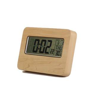 Despertador <span class=keywords><strong>Digital</strong></span> de escritorio con marco de madera, mesa pequeña, fecha de temperatura, LED, LCD