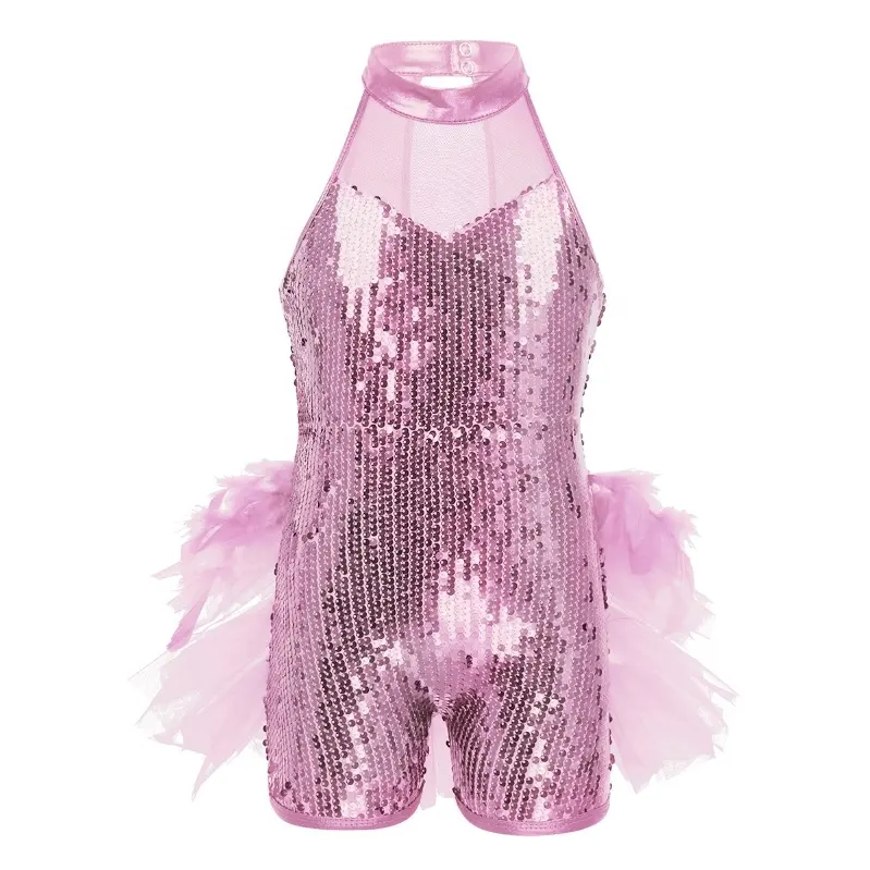 En stock Niños Niñas Sin mangas Lentejuelas Moderno Tap Dress Jazz Latin Ballet Leotardo Traje de baile