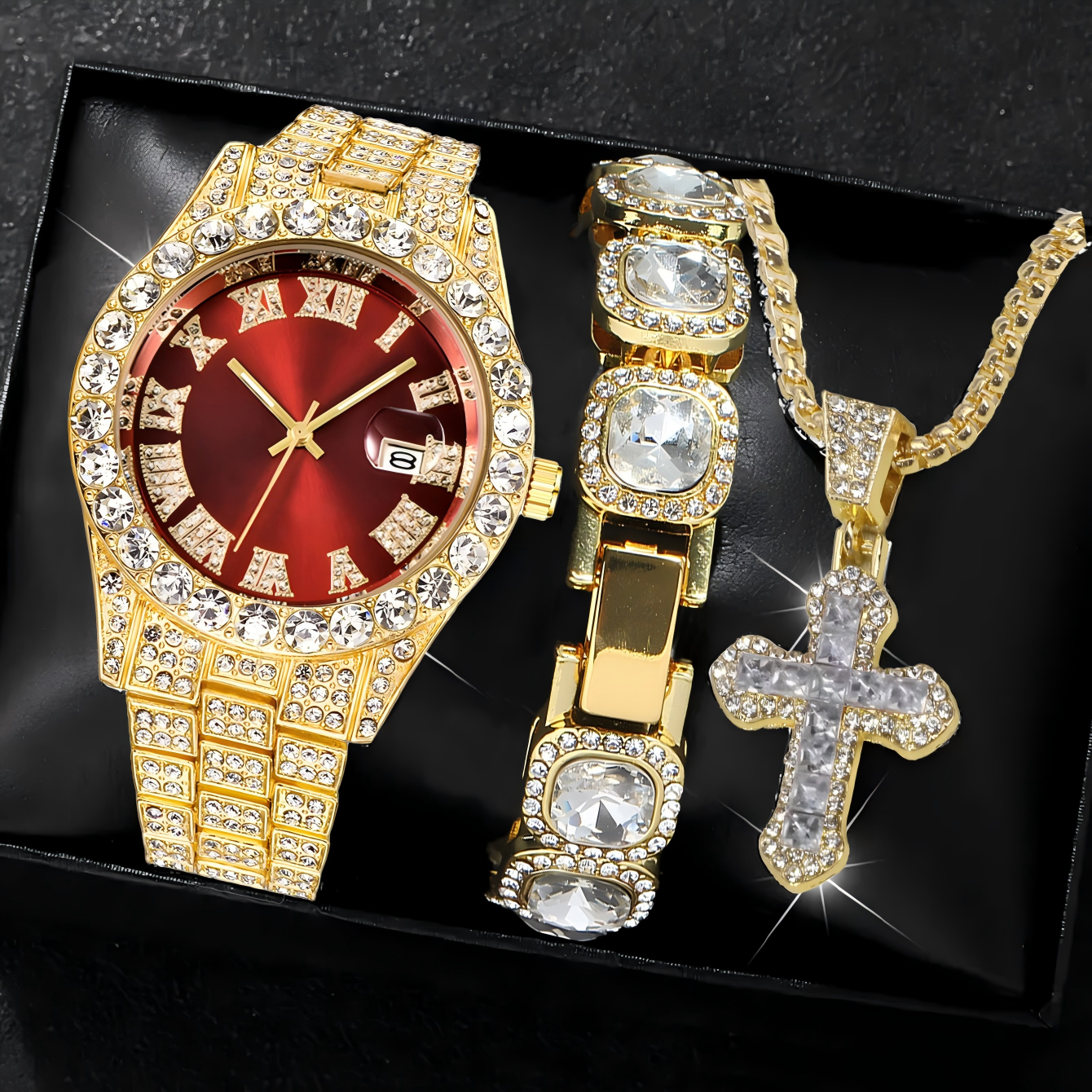 Gold red watch + gold white 2pcs set