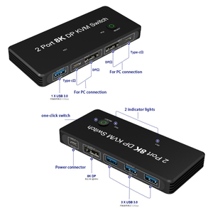 8K 2Port HDMI <strong>2</strong> Port <strong>KVM</strong> <strong>Switch</strong> 2x1 HDMI <strong>2</strong>.<strong>1</strong> Switcher <strong>2</strong> <strong>Input</strong> <strong>1</strong> <strong>Output</strong> Support Led Indicators <strong>2</strong> in <strong>1</strong> Out USB 3.0 <strong>KVM</strong> <strong>Switch</strong>