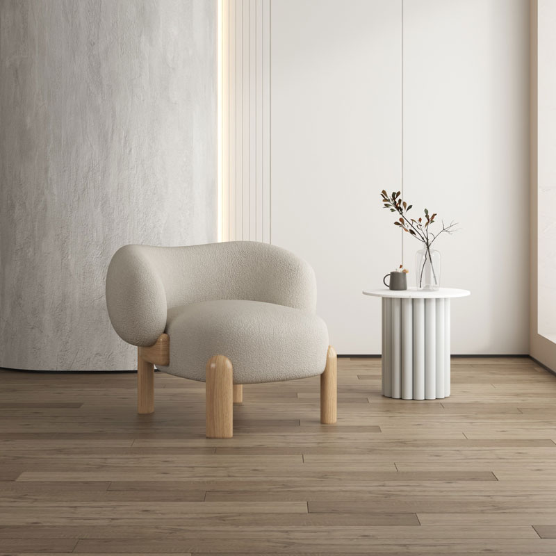 Fauteuil individuel blanc, couleur bois naturel, cachemire n°01