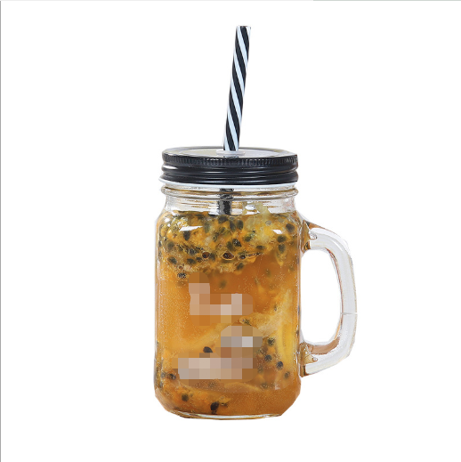 With custom printing and stainless steel straw 16oz glass mason jar
