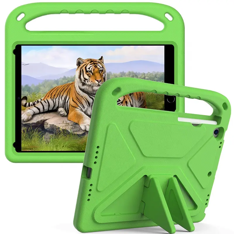 Casing Tablet untuk iPad anak, casing cangkang PC portabel busa EVA silikon datar pelindung anak-anak tahan guncangan dengan dudukan