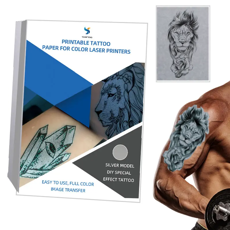 Pegatinas de transferencia de imagen DIY personalizadas con papel de tatuaje plateado pegatinas de tatuaje láser imprimibles adecuadas para la piel y el arte corporal