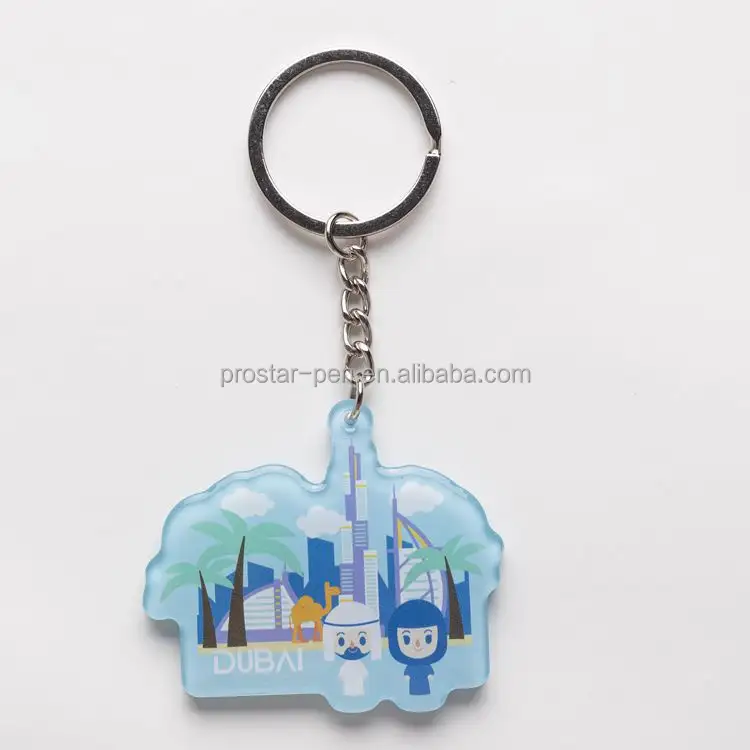 Porte-clés acrylique souvenir forme personnalisée transparente et logo à l'intérieur de l'époxy enduit