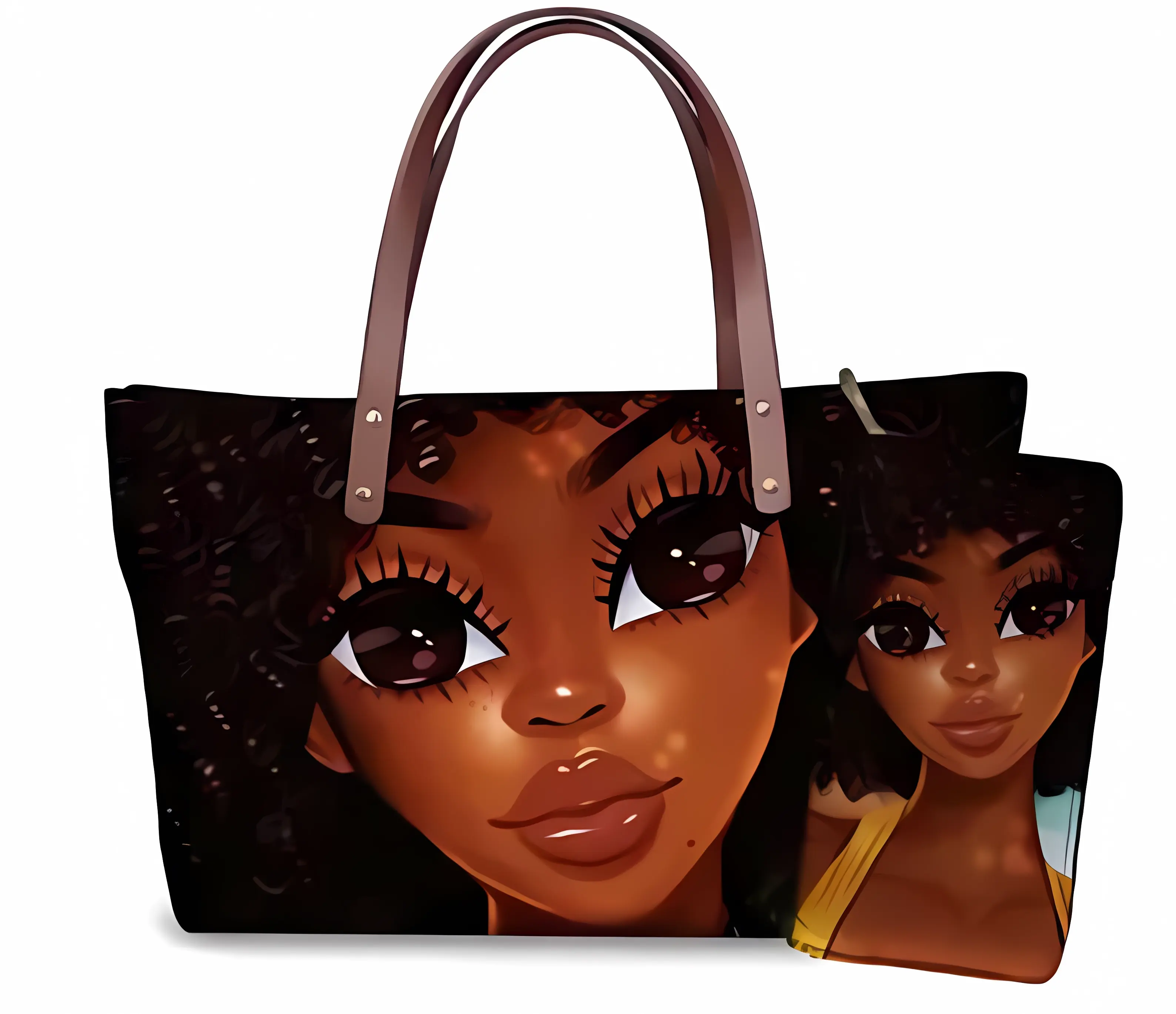 Tas wanita buatan kustom tas tangan wanita dompet dan tas tangan wanita untuk wanita mewah hitam seni Afrika Wanita cetak dompet grosir