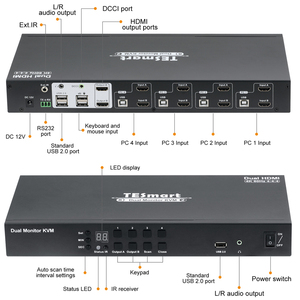 TESmart OEM ODM Dual Monitor <strong>8</strong> in 2 Out EDID Emulators <strong>KVM</strong> Switcher for Office Support RS232 DCCI 4K60Hz IR Remote <strong>KVM</strong> <strong>Switch</strong> - Product Image 1