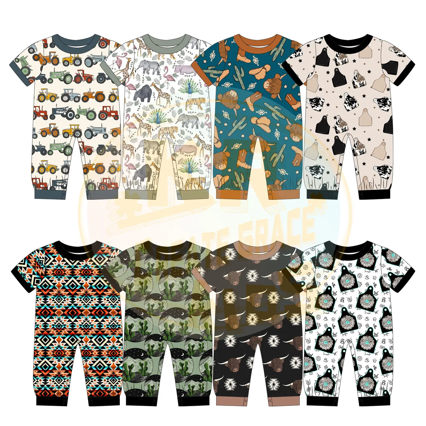 Benutzer definierte Muster Bambus 100% Kinder Jungen Pyjamas Langarm Mädchen Nachtwäsche Kleidung Pyjamas Set Unisex Kinder Pjs