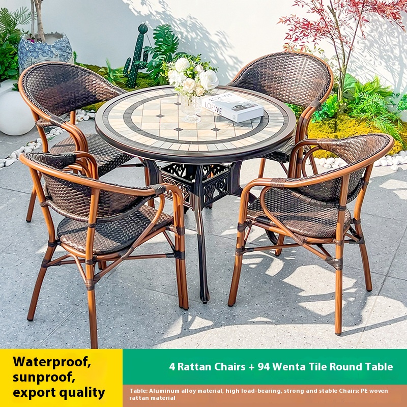 mesa redonda de azulejos rattan 4 silla 94 wentai