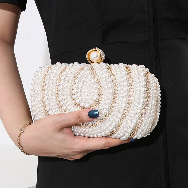 Bolsos de mano de diamantes de imitación para mujer a la moda, monedero nupcial con perlas, perlas, bolso de fiesta de noche