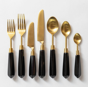 Tableware <strong>Bulk</strong> Gold Stainless Steel Cutlery Set Faceted <strong>Flatware</strong> in Lucite clear <strong>Flatware</strong> with Gold Marble <strong>Flatware</strong> Set - Product Image 5
