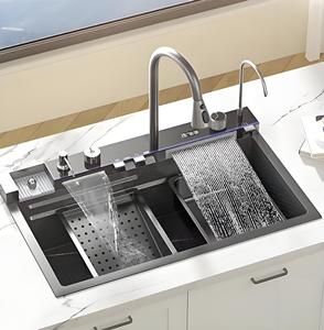 Modern siyah bal peteği dekor şelale akıllı mutfak lavabo tek mutfak evyesi fincan yıkayıcı ile - Product Image 3
