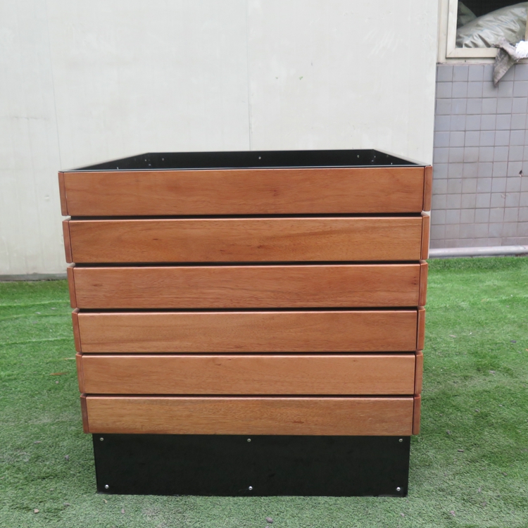 Modern Street Wooden Decorative Flower Pot Commercial Zone Metal Planter Box Square Round Shape Flower Box with liner