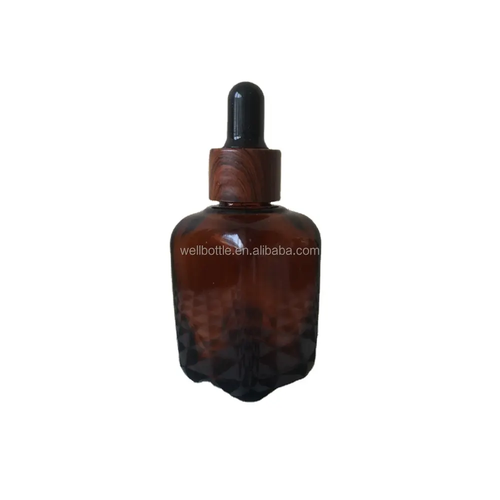 Bottiglia di profumo quadrata ambrata 30ml con il cappuccio di legno scuro del contagocce Square-04R