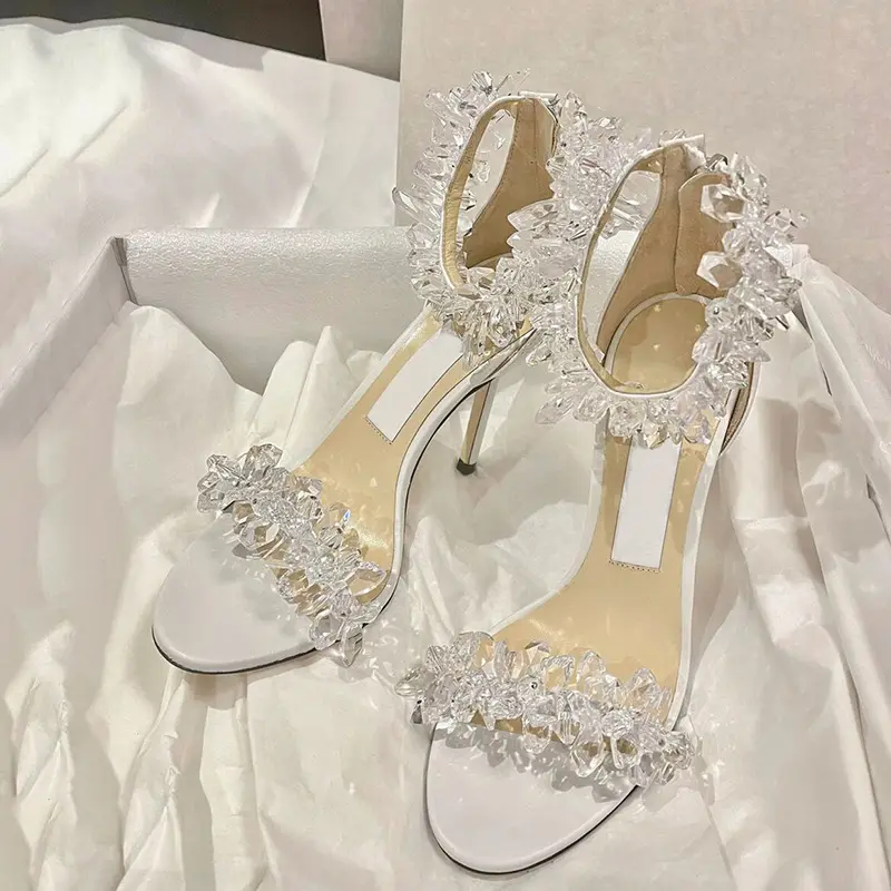 Popolare in argento Glitter con tacco sottile scarpe da sposa da donna firmate da donna con tacco a punta sandali con tacchi alti