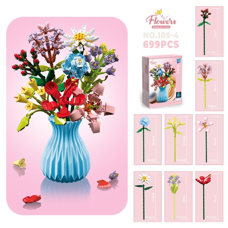 109-4 flores, 8 sets - envío de jarrón con color aleatorio, 1-699 unidades - 0.6 kg