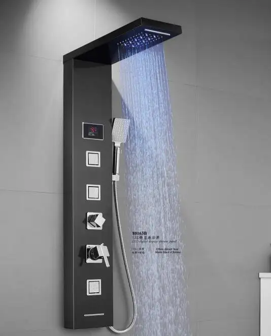 Conjunto de chuveiro portátil multifuncional com LED Digital em aço inoxidável Painel de chuveiro cascata chuva