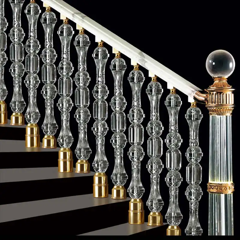 Proveedor de pasamanos de cristal de lujo Barandilla de escalera de balcón de cristal K9 a medida con luz Led
