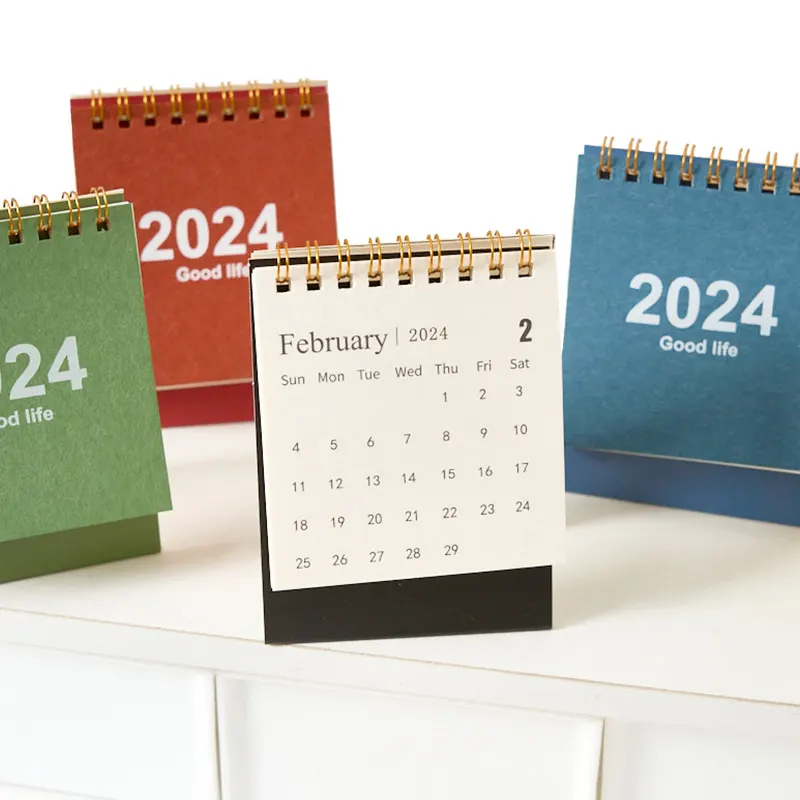Becol Groothandel Schattige Kantoor Mini 2024 Bureaukalender Kleurrijke Spiraaldraad Maandelijkse Tafel Flip Kalender Voor Geschenken
