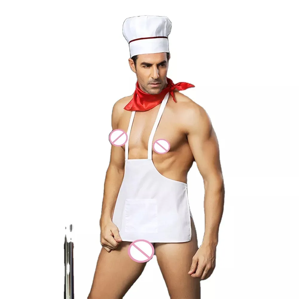 New Hot Selling Men Cosplay Restaurant Chef White Sexy Underwear Costume Cosplay Party Halloween Free Size Polyester