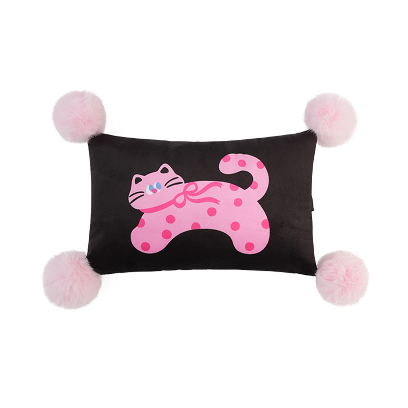 Support lombaire en forme de chat en velours hollandais avec fond noir