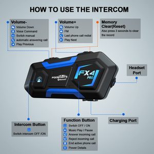 Fodsports FX4 Pro1000m intercomunicador auriculares Bluetooth intercomunicador Moto casco auriculares 4 vías Bluetooth sistema de intercomunicación inalámbrico - Product Image 3