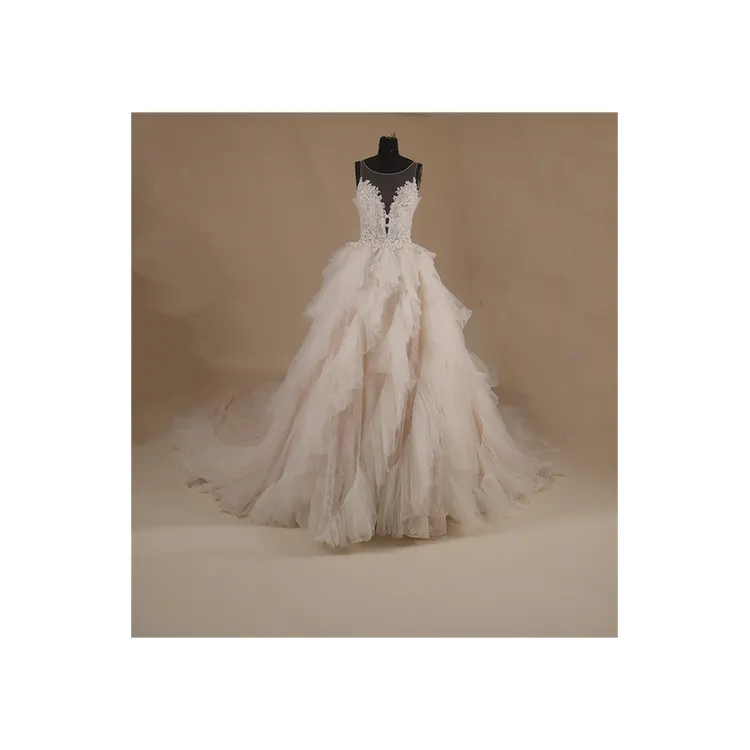 Vestido de novia de tul plisado, sin mangas, con hombros descubiertos, precio al por mayor