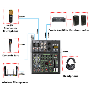 Toptan Mini 4 kanallar ses mikseri 6 CH ses arabirimi DJ 48V 99 DSP etkileri BT USB kayıt Po Ast için karıştırma konsolu - Product Image 6